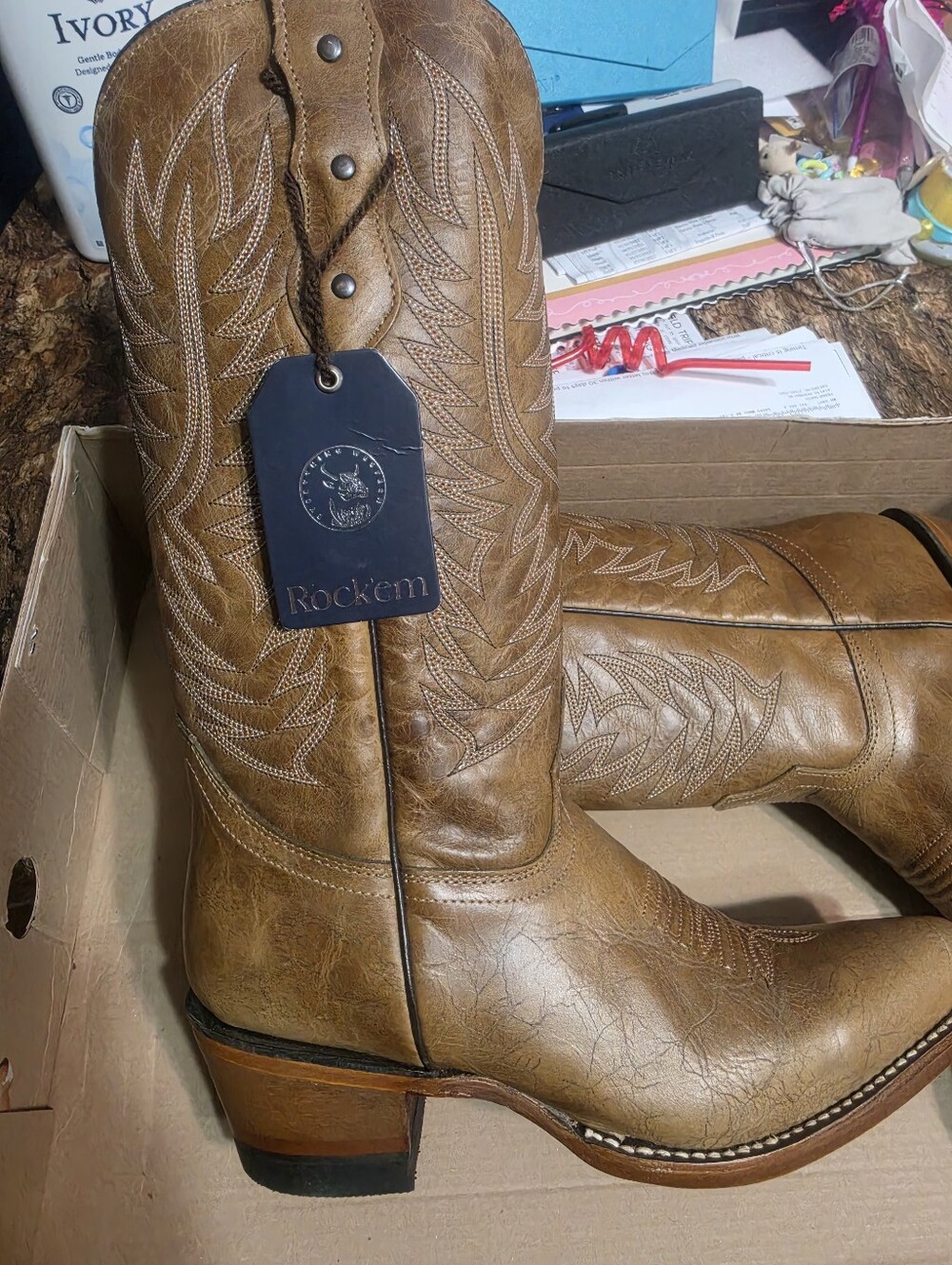 Rock Em Women's Tan Western Heeled Cowboy Boots - Picture 3 of 5